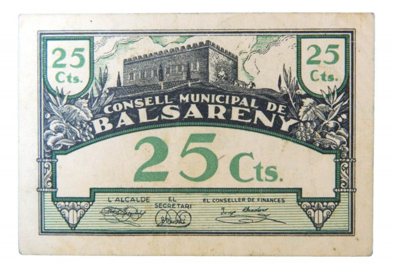 Catalunya. Consell Municipal de Balsareny. 25 cèntims. 16 juliol 1937. AT-285a. ...