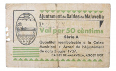Catalunya. Ajuntament de Caldes de Malavella. 50 cèntims. 5 agost 1937. AT-594. 
MBC