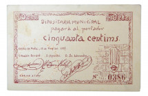 Catalunya. Ajuntament de Caldes de Montbui. 50 cèntims. 13 maig 1937. AT-597. 
EBC