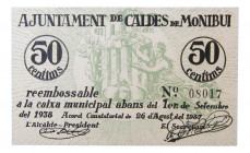 Catalunya. Ajuntament de Caldes de Montbui. 50 cèntims. 26 agost 1937. AT-598b. 
SC