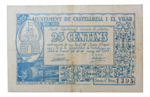 Catalunya. Ajuntament de Castellbell i el Vilar. 25 cèntims. 22 maig 1937. AT-697. Escaso. 
MBC+
