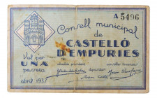 Catalunya. Consell municipal de Castelló d´empuries. 1 pesseta. Abril 1937. AT-745. 
MBC-