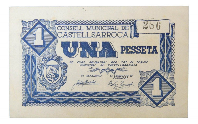 Catalunya. Consell Municipal de Castellsarroca. 1 pesseta. AT-761. 
EBC-