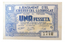 Catalunya. Ajuntament d´el Cirerer del Llobregat. 1 pesseta. 24 Juliol 1937. AT-823. Leves manchitas. 
EBC-