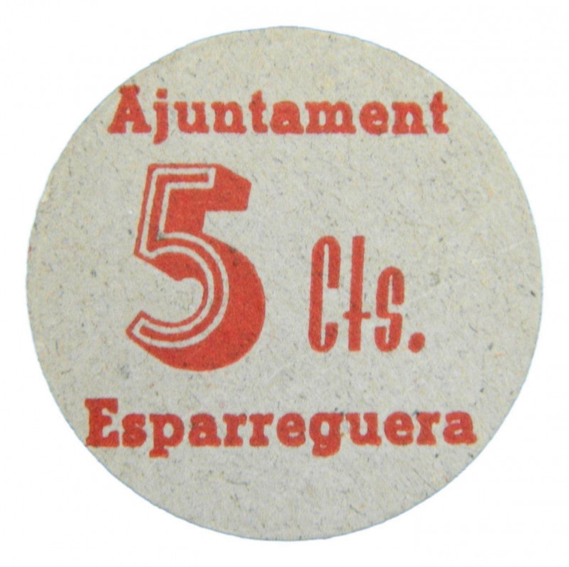 Catalunya. Ajuntament d´Esparraguera. 5 cèntims. AT-944. Cartón. Raro. 
SC