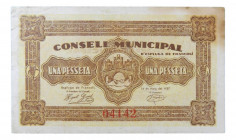 Catalunya. Consell Municipal d´Espluga de Francolí. 1 pesseta. 14 maig 1937. AT-955. Manchitas en margen. 
MBC+