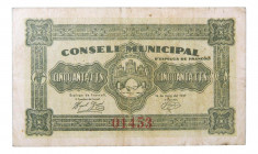 Catalunya. Consell Municipal d´Espluga de Francolí. 50 cèntims. 14 maig 1937. AT-956.
MBC+