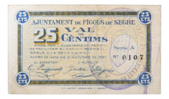 Catalunya. Ajuntament de Fígols de Segre. 25 cèntims. 25 octubre 1937. AT-1005. 
EBC