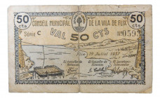 Catalunya. Consell Municipal de la Vila de Flix. 50 cèntims. 19 juliol 1937. AT-1019. Escaso. 
MBC-