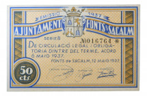 Catalunya. Ajuntament de Fonts de Sacalm. 50 cèntims. Maig 1937. AT-1035a. 
SC
