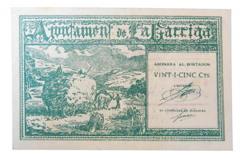 Catalunya. Ajuntament de Garriga. 25 cèntims. Juliol 1937. AT-1095.
EBC+