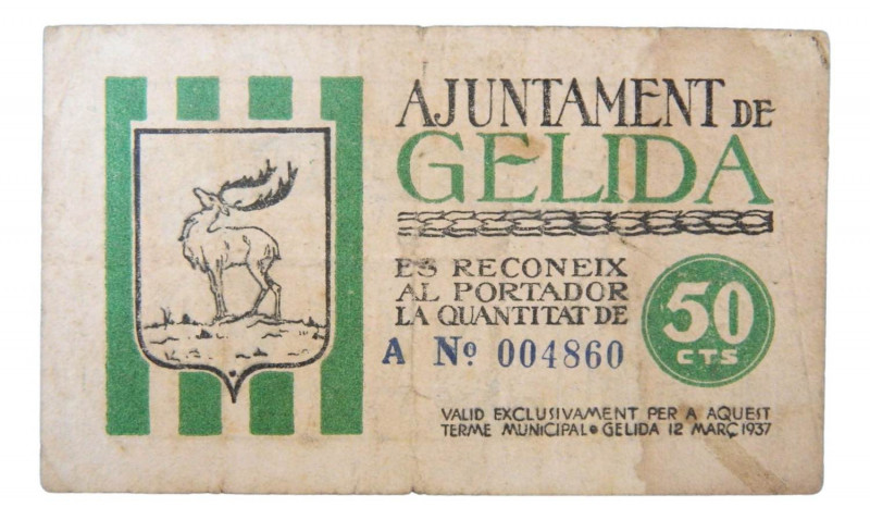 Catalunya. Ajuntament de Gelida. 50 cèntims. 12 març 1937. AT-1108. 
MBC-
