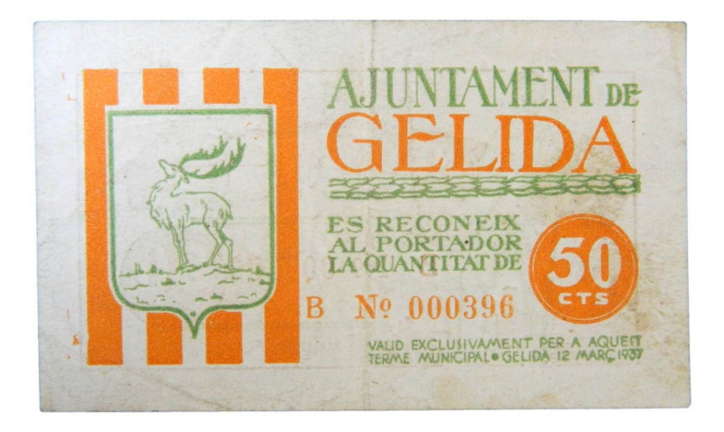 Catalunya. Ajuntament de Gelida. 50 cèntims. 12 març 1937. AT-1110.
MBC
