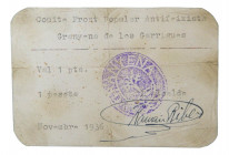 Catalnya. Granyena de les garrigues. 1 peseta. Noviembre de 1936. AT-1178d. Muy raro 
MBC