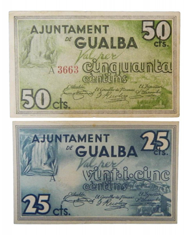 Catalunya. Ajuntament de Gualba. 25 y 50 cèntims. Maig 1937. AT-1197 y AT-1198. ...