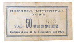 Catalunya. Consell Municipal d´Isona. 50 cèntims. 31 desembre 1937. AT-1263. Restos celo. Escaso. 
MBC