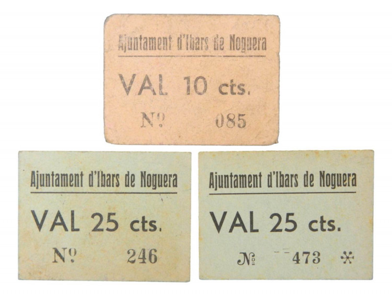 Catalunya. Ajuntament d´Ibars de Noguera. lote de 3 billetes 2x25 cèntims y 1 de...