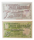 Catalunya. Ajuntament de Just Desvern. 1 pesseta y 50 cèntims. AT1297a y AT-1298. 
SC