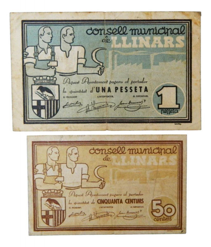 Catalunya. Consell Municipal de Llinars. 1 pesseta y 50 cèntims. Juny 1937. AT-1...