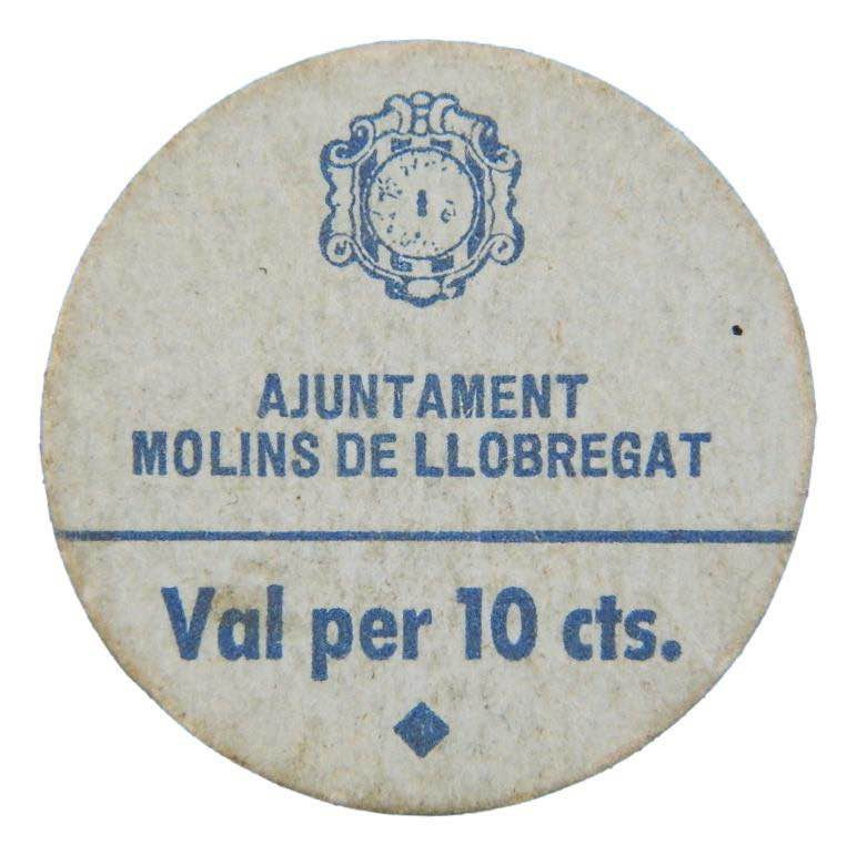 Catalunya. Ajuntament de Monlins de Llobregat. 10 cèntims. AT-1510j. Cartón. 
E...