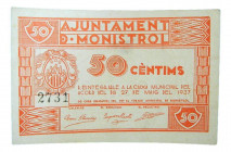 Catalunya. Ajuntament de Monistrol. 50 cèntims. 27 maig 1937. AT-1527. 
EBC+
