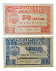 Catalunya. Ajuntament de Monistrol. 50 cèntims y 1 pesseta. 27 maig 1937. AT-1527 y AT-1526. Pequeñas manchitas. 
MBC+