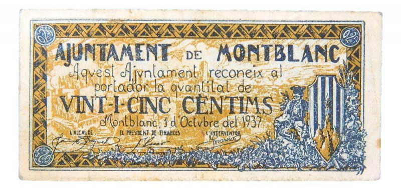 Catalunya. Ajuntament de Montblanc. 25 cèntims. 1 octubre 1937. AT-1541. 
EBC-