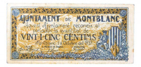 Catalunya. Ajuntament de Montblanc. 25 cèntims. 1 octubre 1937. AT-1541. 
EBC-