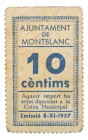 Catalunya. Ajuntament de Montblanc. 10 cèntims. 8-XI-1937. AT-1542. T-1770. Escaso. 
MBC+