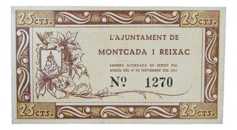 Catalunya. Ajuntament de Montcada i Reixac. 25 cèntims. 19 novembre 1937. AT-156...