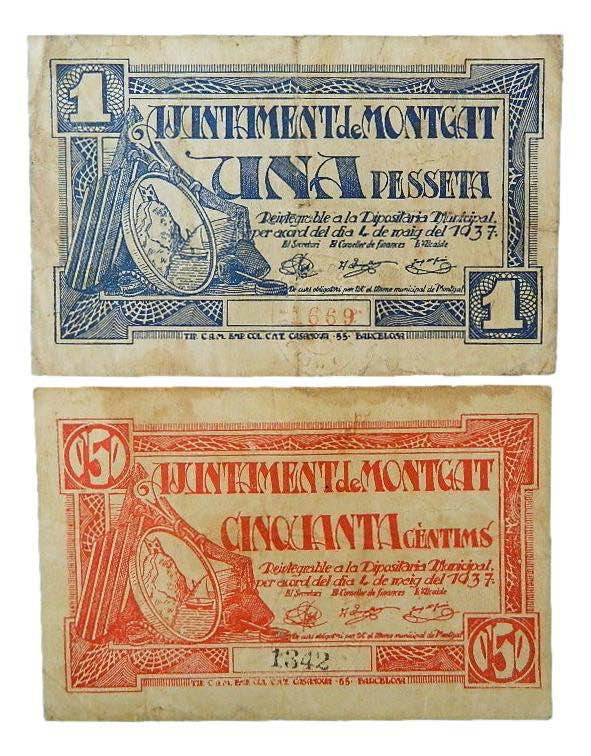 Catalunya. Ajuntament de Montgat. 1 pesseta y 0,50 cèntims. 1 maig 1937. AT-1575...