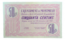 Catalunya. Ajuntament de Montmeló. 50 cèntims. 14 setembre 1937. AT-1589. Leves manchas. 
EBC