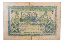Catalunya. Ajuntament de Montornès. 50 cèntims. 1 maig 1937. At-1592. Pequeños cortes. 
MBC