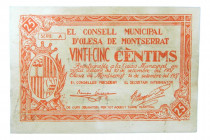 Catalunya. Consell Municipal d´Olesa de Montserrat. 25 cèntims. 14 setembre 1937. AT-1682.
MBC+