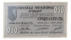 Catalunya. Consell Municipal d´Olot. 50 cèntims. 23 juny 1937. AT-1699. T-1948. 
EBC-