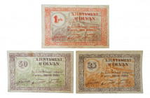 Catalunya. Ajuntament de Olvan. 25, 50 cèntims y 1 pesseta. AT-1706a, AT-1705a y AT-1704a. 
MBC/EBC-