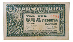Catalunya. Ajuntament de Pallejà. 1 pesseta. AT-1769b. Escaso. 
SC