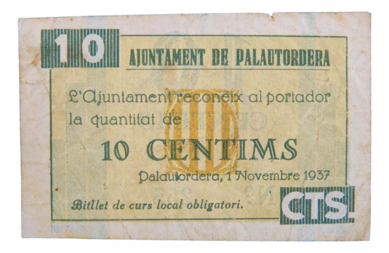 Catalunya. Ajuntament de Palautordera. 10 cèntims. 1 novembre 1937. AT-1767.
MB...