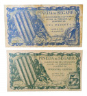 Catalunya. Ajuntament de Pineda de Segarra. 50 cèntims y 1 pesseta. AT-1828b y AT-1827a. Escaso. 
SC/MBC-