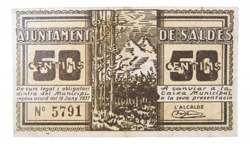 Catalunya. Ajuntament de Saldes. 50 cèntims. 10 juny 1937. AT-2254a. 
EBC-