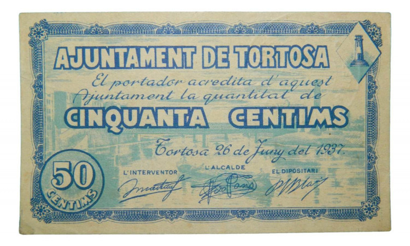 Catalunya. Ajuntament de Tortosa. 50 cèntims. 26 juny 1937. AT-2579a. 
SC