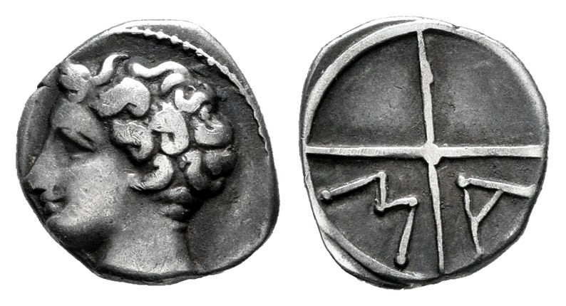 Galia. Massalia. Obol. 121-49 BC. (Depeyrot-58). Anv.: Bare head of Apollo left....