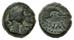 Galia. Massalia. AE 11. 49-25 BC. (Fbm-69). Anv.: Laureate head of Apollo right; MAC to right. Rev.: Dolphin with trident left; NM below. Ae. 2,57 g. ...