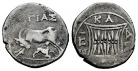 Illyria. Apollonia. Drachm. 229-100 BC. Agias magistrate. (Bmc-15/6). (Sng Cop-383). (Hgc-3.1.4). Anv.: AΓΙAΣ. Cow standing left, head lowered right, ...