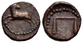 Levantine region. AE 16. Century III BC. Uncertain mint. (Howgego-pl. 9). (Weiser-1 (Nektanebo II)). (Butcher-11). Anv.: Ram running left, head revert...
