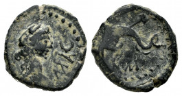 Massalia. AE 14. Century I BC. Anv.: Apollo head right, in front MAC. Rev.: Dolphin with trident below NM. Ae. 2,44 g. VF/Choice VF. Est...75,00. 

...