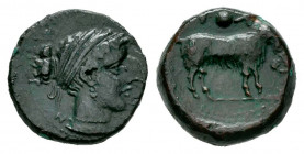 Sicily. Nakone. Onkia. Century V BC. (Calciati-2). (SNG Morcom-647). Anv.: Female head right, hair bound with cord, wearing necklace; (NAKONAIO)N arou...