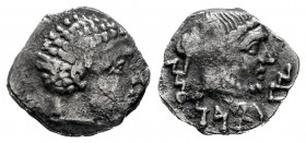 Arabia. Himyar. Half Unit. 110 BC - mid 1st century BC. Raydan. (Huth-393). (Hgc-10). (CAF-3.19i). Anv.: Bare head of male right. Rev.: Bearded head r...