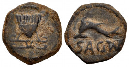 Arse-Saguntum. Cuadrante. 50-20 BC. Sagunto (Valencia). (Abh-2089). (Acip-2010). Anv.: Seashell. Rev.: Dolphin left, SAGVNT below. Ae. 3,36 g. Rare. A...