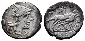 Pompeius. Sexergue Pompeius Fostulus. Denarius. 137 BC. Central Italy. (Ffc-1018). (Craw-235/1a). (Cal-1148). Anv.: Head of Roma right, X below chin, ...